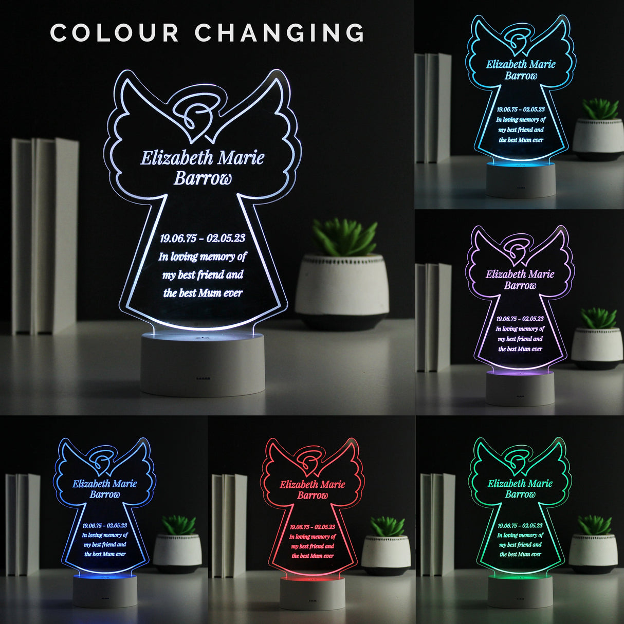 Personalised Free Text Angel Memorial Colour Changing LED Light: 3 - LED Lighting By Gift Moments