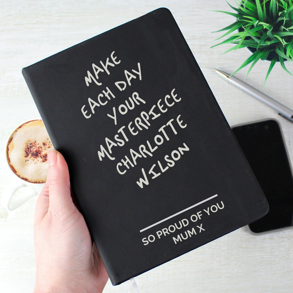Personalised Free Text Black Hardback Notebook: 4 - Notebooks By Gift Moments