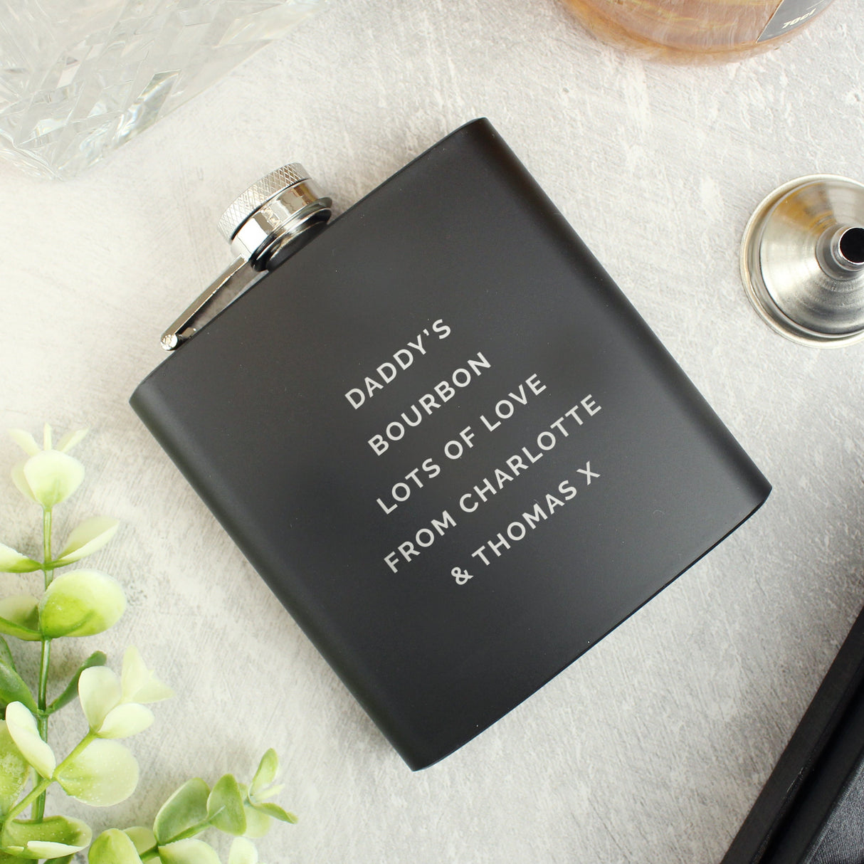 Personalised Free Text Black Hip Flask: 3 - Hip Flasks By Gift Moments