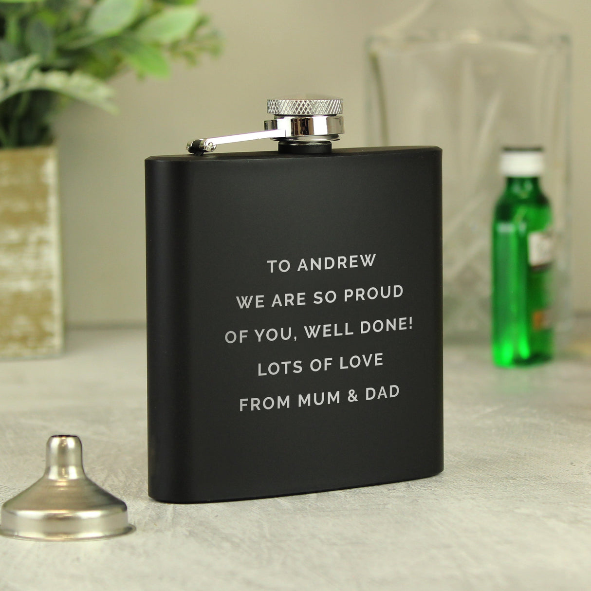 Personalised Free Text Black Hip Flask: 6 - Hip Flasks By Gift Moments