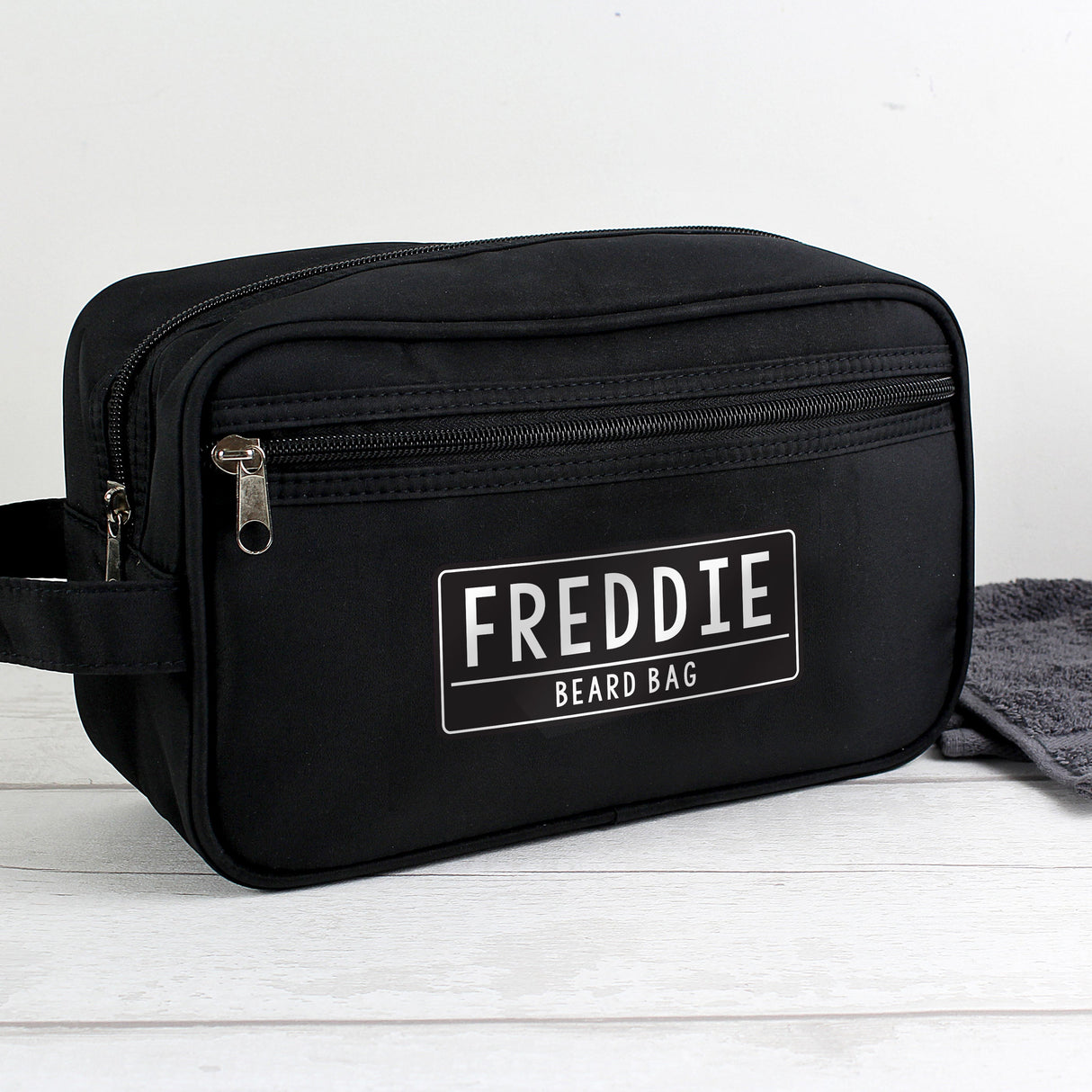 Personalised Free Text Black Toiletry Bag: 3 - Toiletry & Makeup Bags By Gift Moments