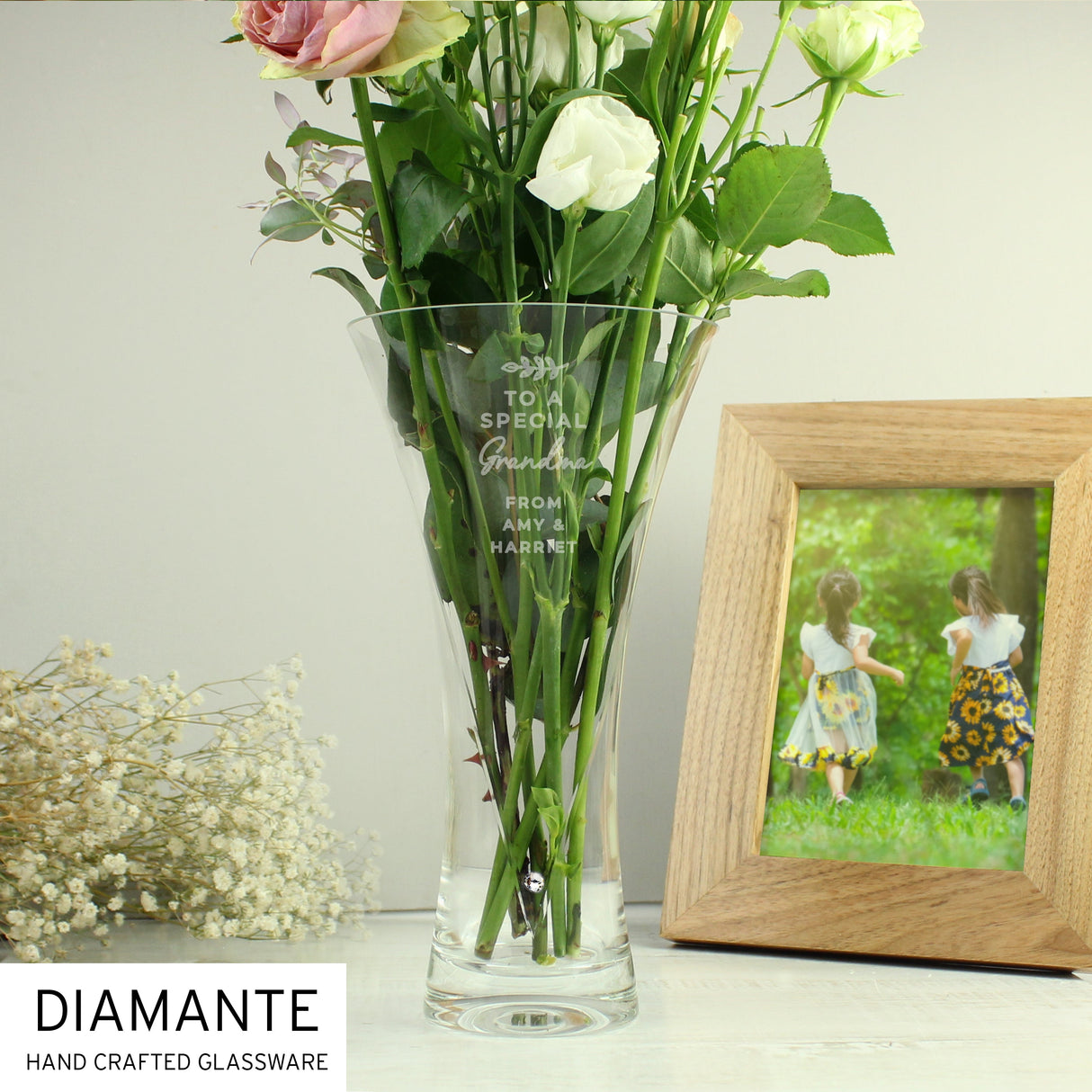 Personalised Free Text Botanical Hand Cut Diamante Heart Vase: 9 - Vases By Gift Moments