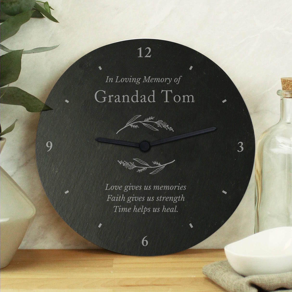Personalised Free Text Botanical Slate Clock - Shop Clocks At Gift Moments - 4