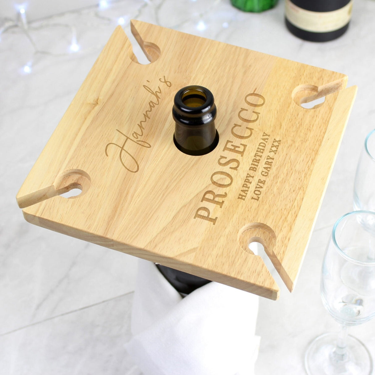 Personalised Free Text Four Wine Glass Holder & Bottle Holder: 4 - Barware By Gift Moments