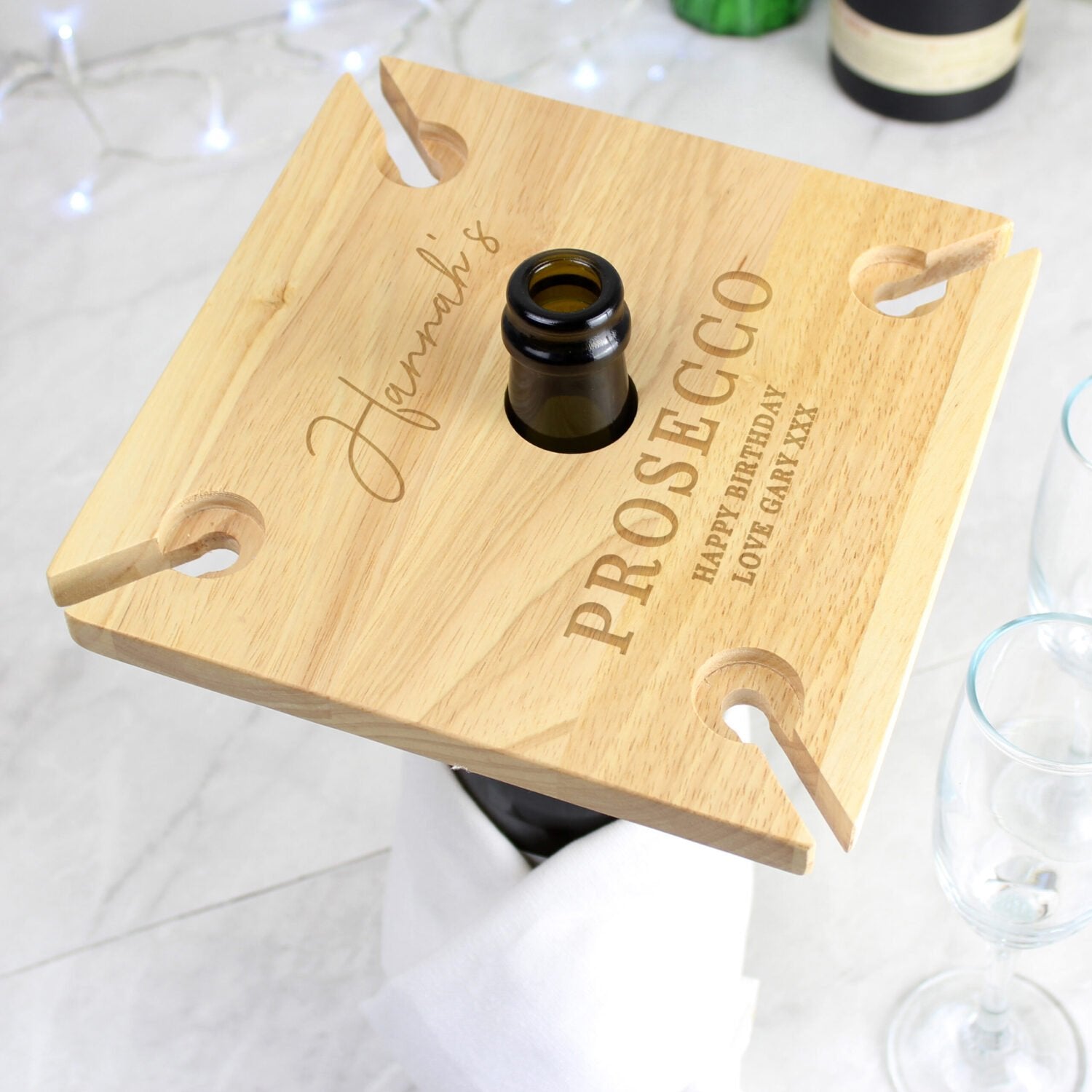 Personalised Free Text Four Wine Glass Holder & Bottle Holder: 4 - Barware By Gift Moments
