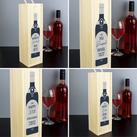 Personalised Free Text Grey Wooden Wine Bottle Box: 3 - Barware By Gift Moments