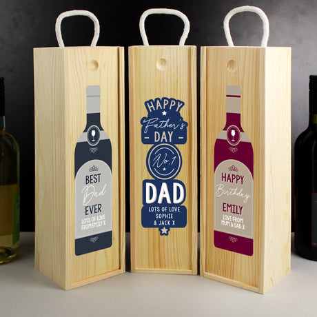 Personalised Free Text Grey Wooden Wine Bottle Box: 5 - Barware By Gift Moments