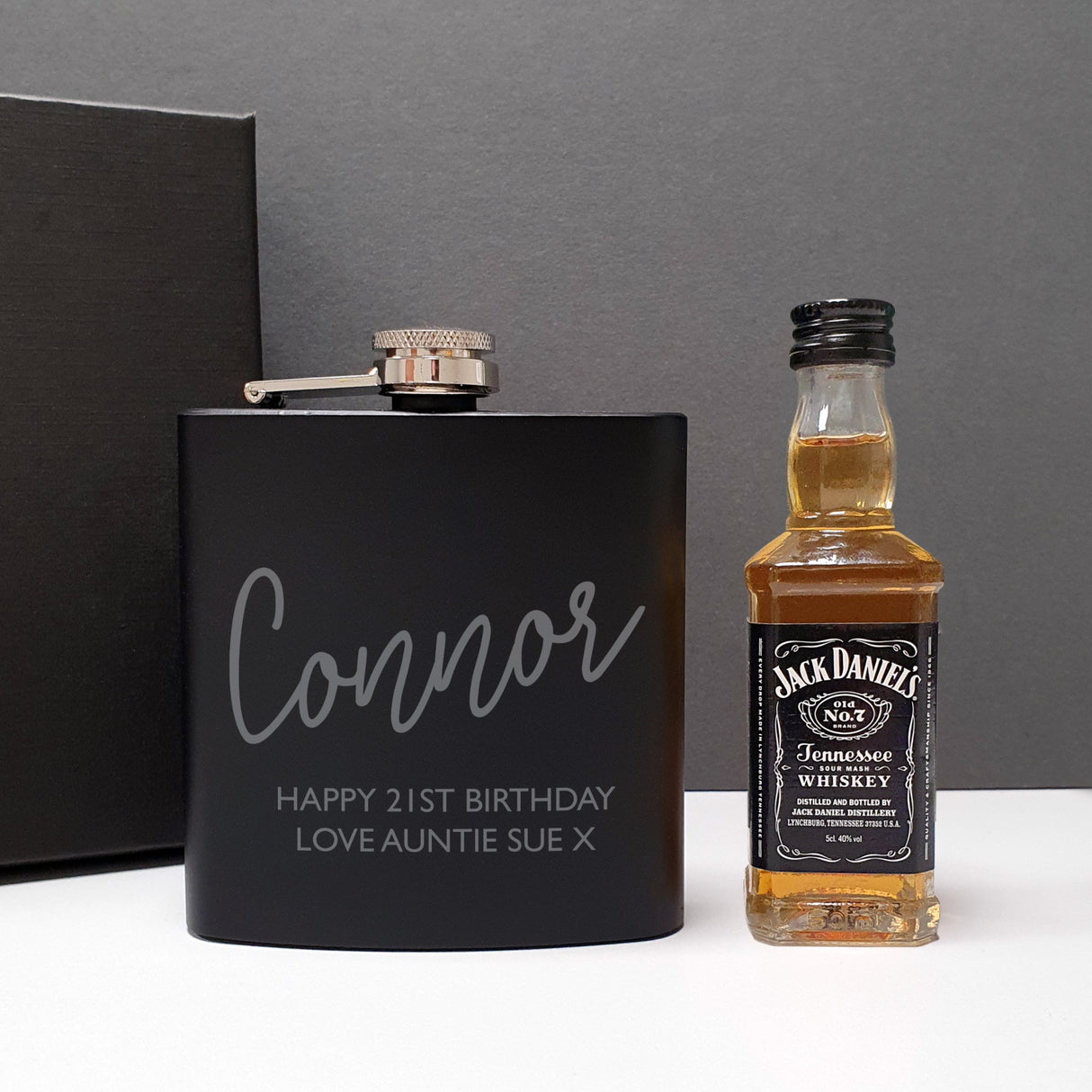 Personalised Free Text Hipflask and Whisky Miniature Set: 2 - Alcohol Sets By Gift Moments