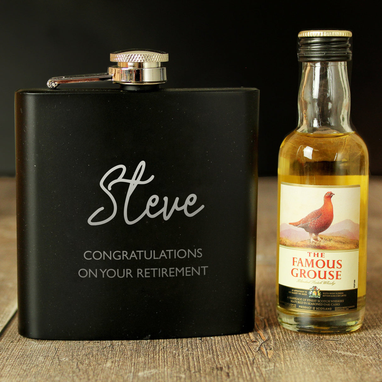 Personalised Free Text Hipflask and Whisky Miniature Set: 3 - Alcohol Sets By Gift Moments
