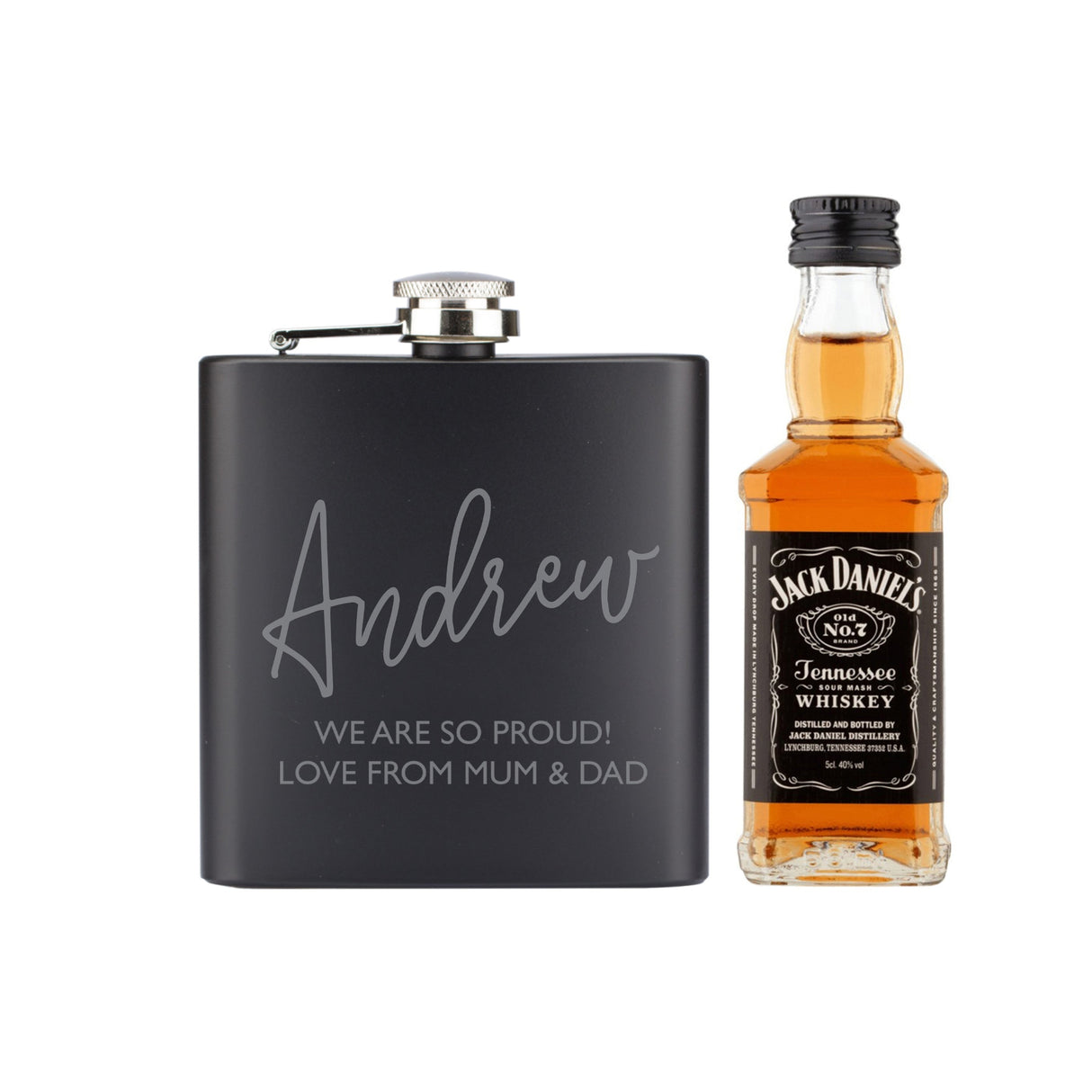 Personalised Free Text Hipflask and Whisky Miniature Set: 3 - Alcohol Sets By Gift Moments