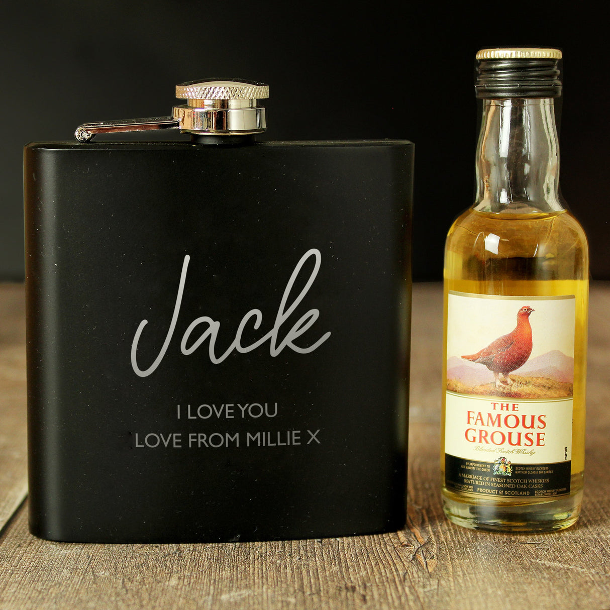 Personalised Free Text Hipflask and Whisky Miniature Set: 4 - Alcohol Sets By Gift Moments