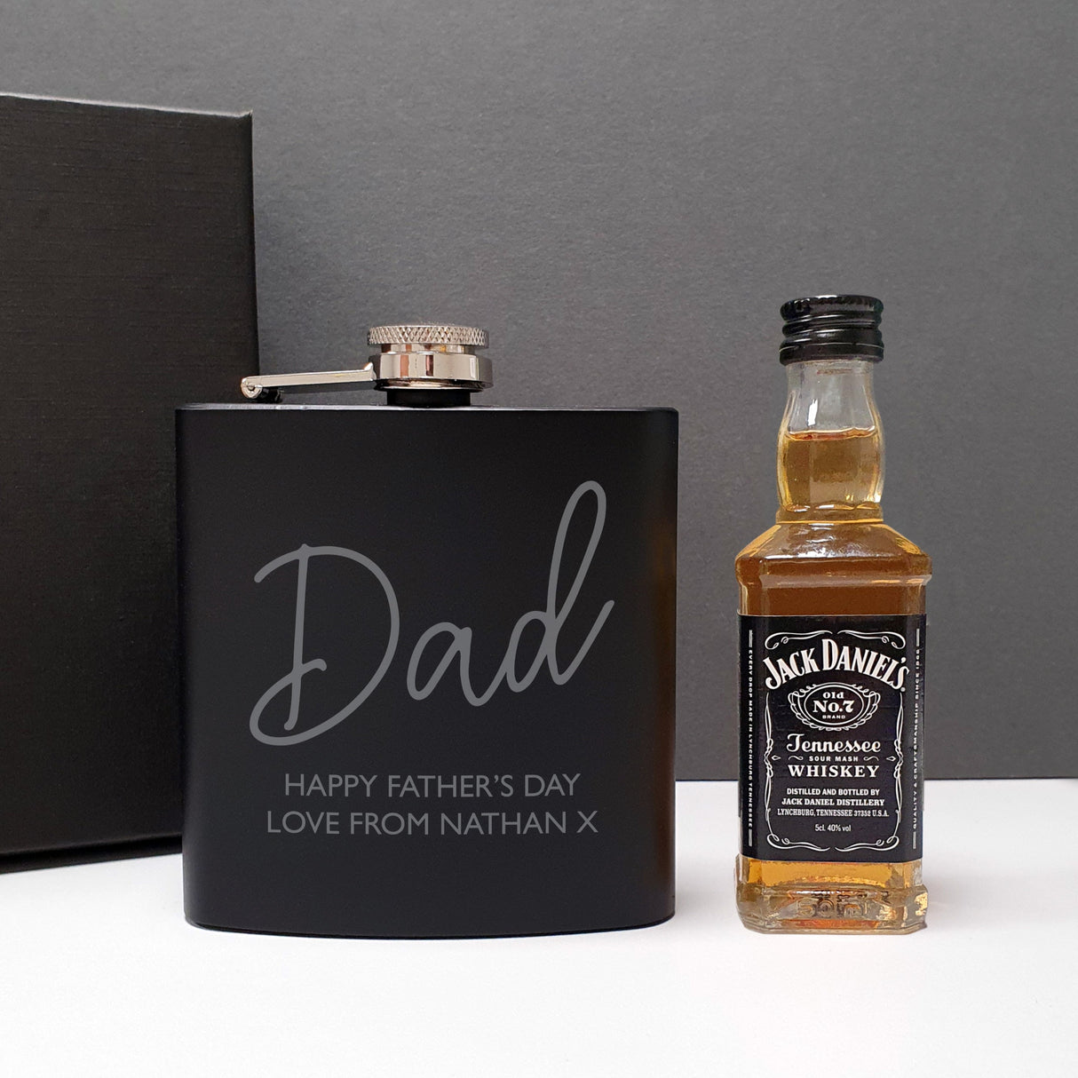 Personalised Free Text Hipflask and Whisky Miniature Set: 1 - Alcohol Sets By Gift Moments