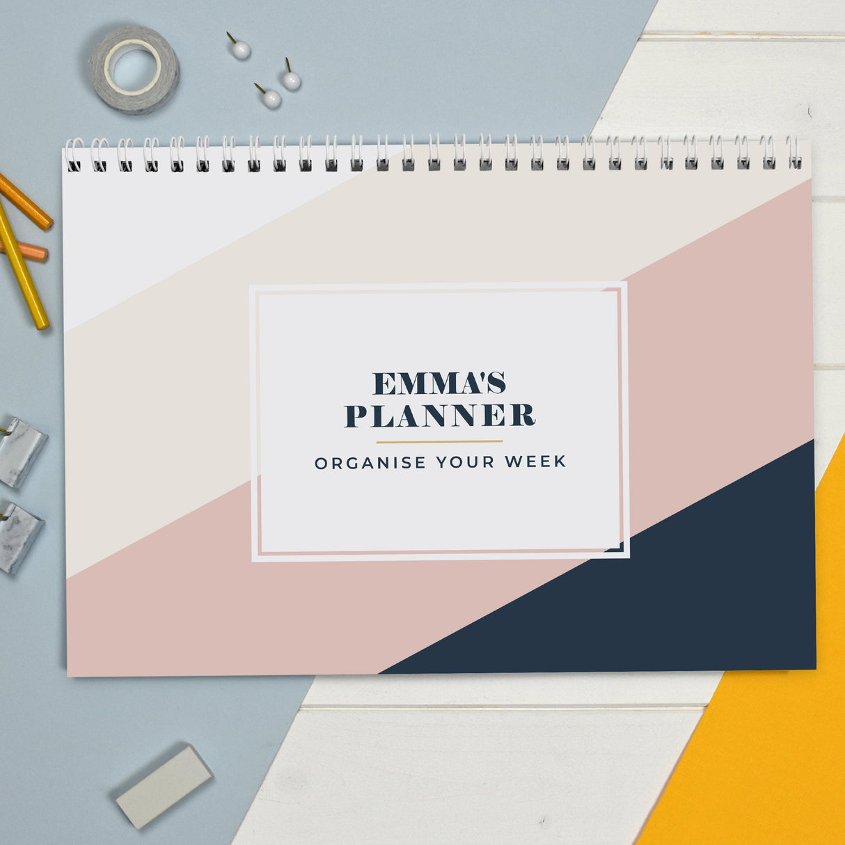 Personalised Free Text Navy & Blush A4 Desk Planner - Shop Calendars & Planners At Gift Moments - 1