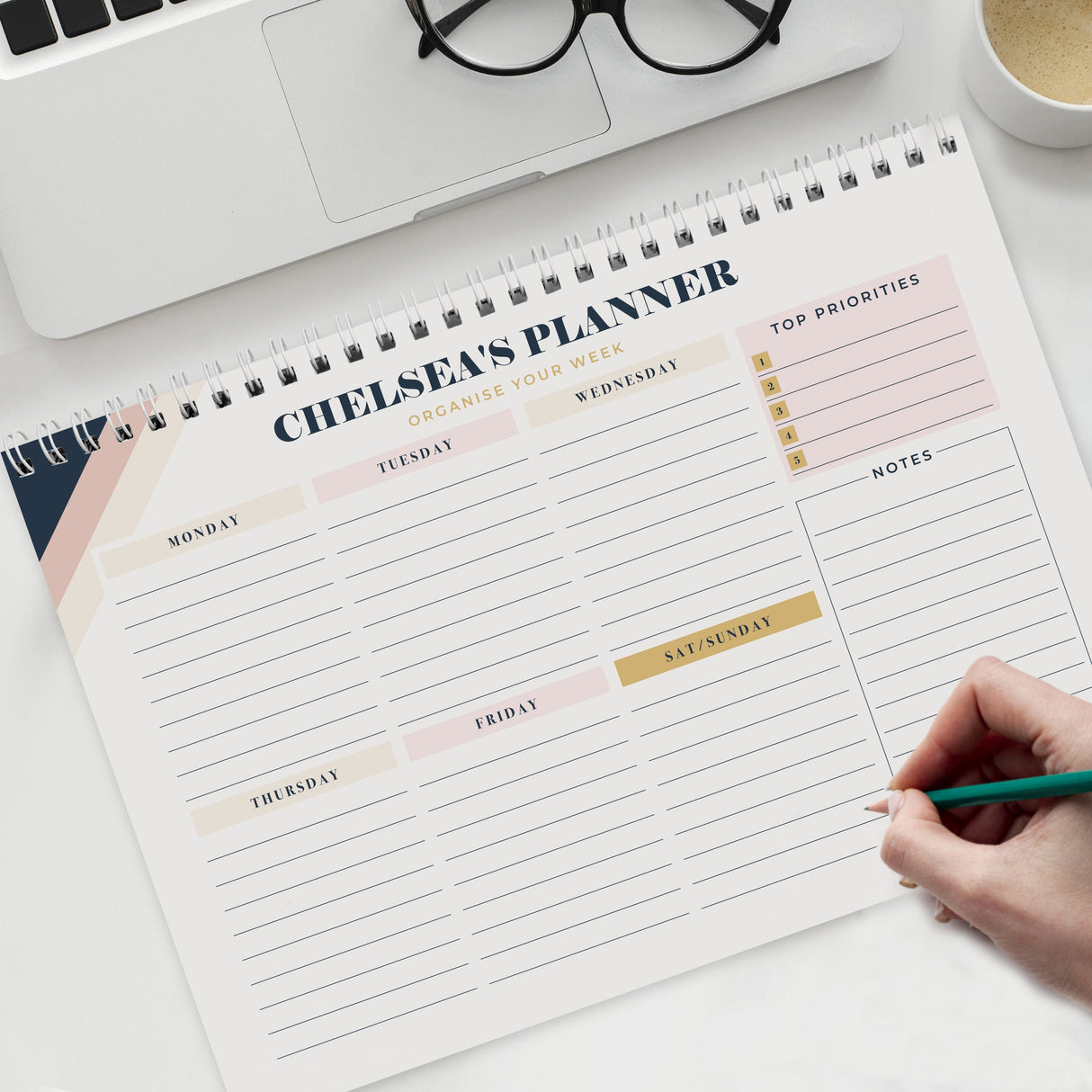 Personalised Free Text Navy & Blush A4 Desk Planner - Shop Calendars & Planners At Gift Moments - 5