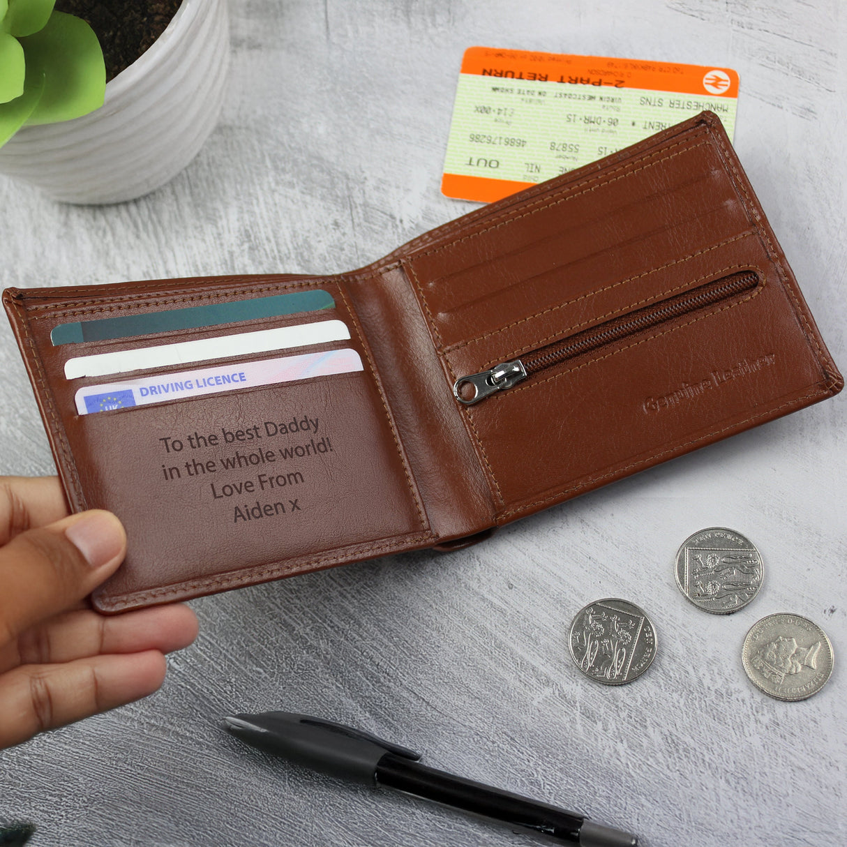 Personalised Free Text Tan Leather Wallet: 1 - Wallets & Money Clips By Gift Moments