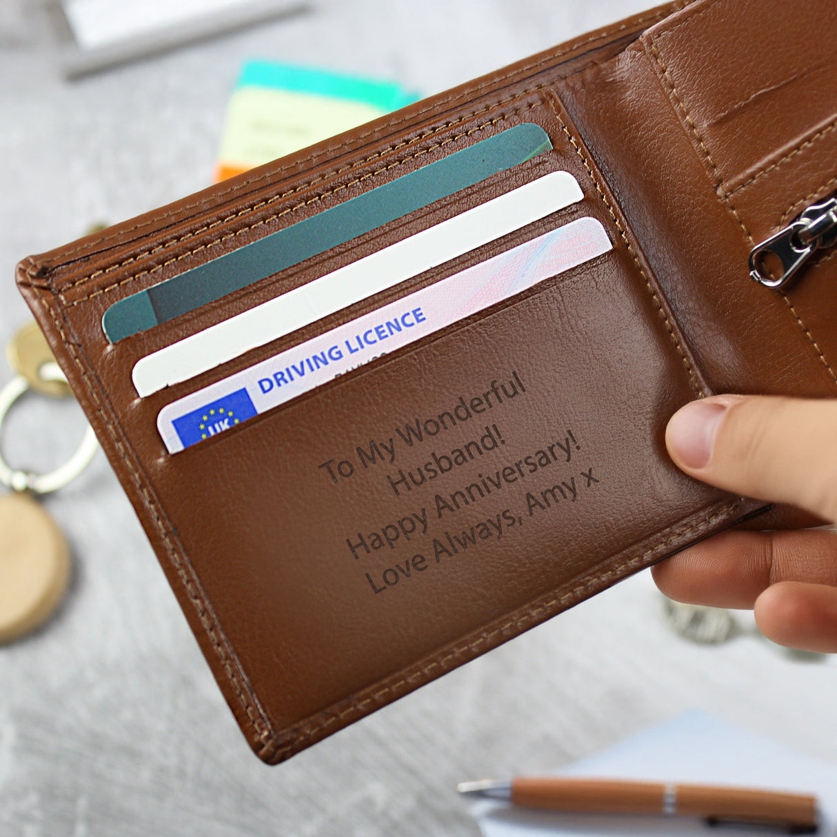Personalised Free Text Tan Leather Wallet: 2 - Wallets & Money Clips By Gift Moments