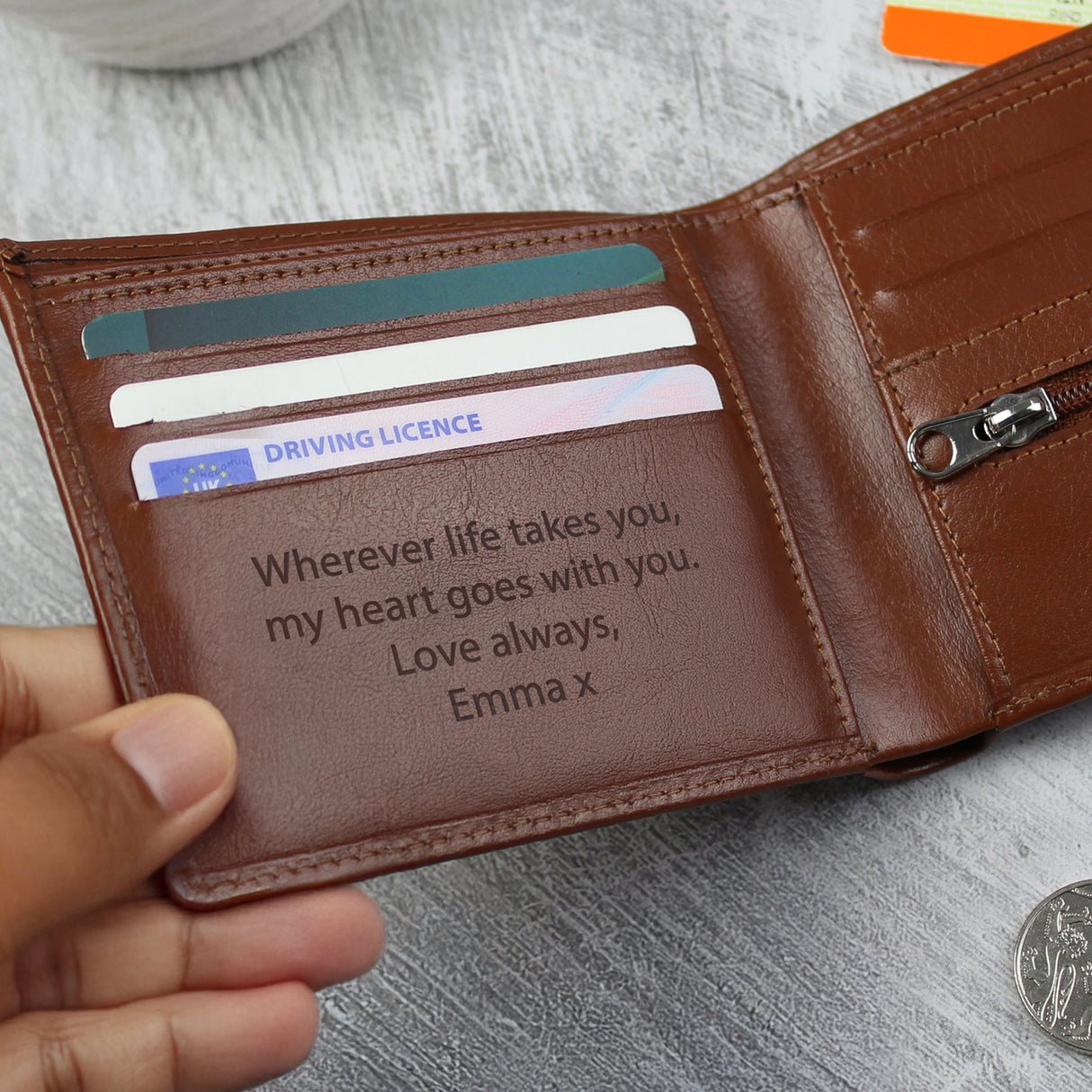 Personalised Free Text Tan Leather Wallet: 5 - Wallets & Money Clips By Gift Moments