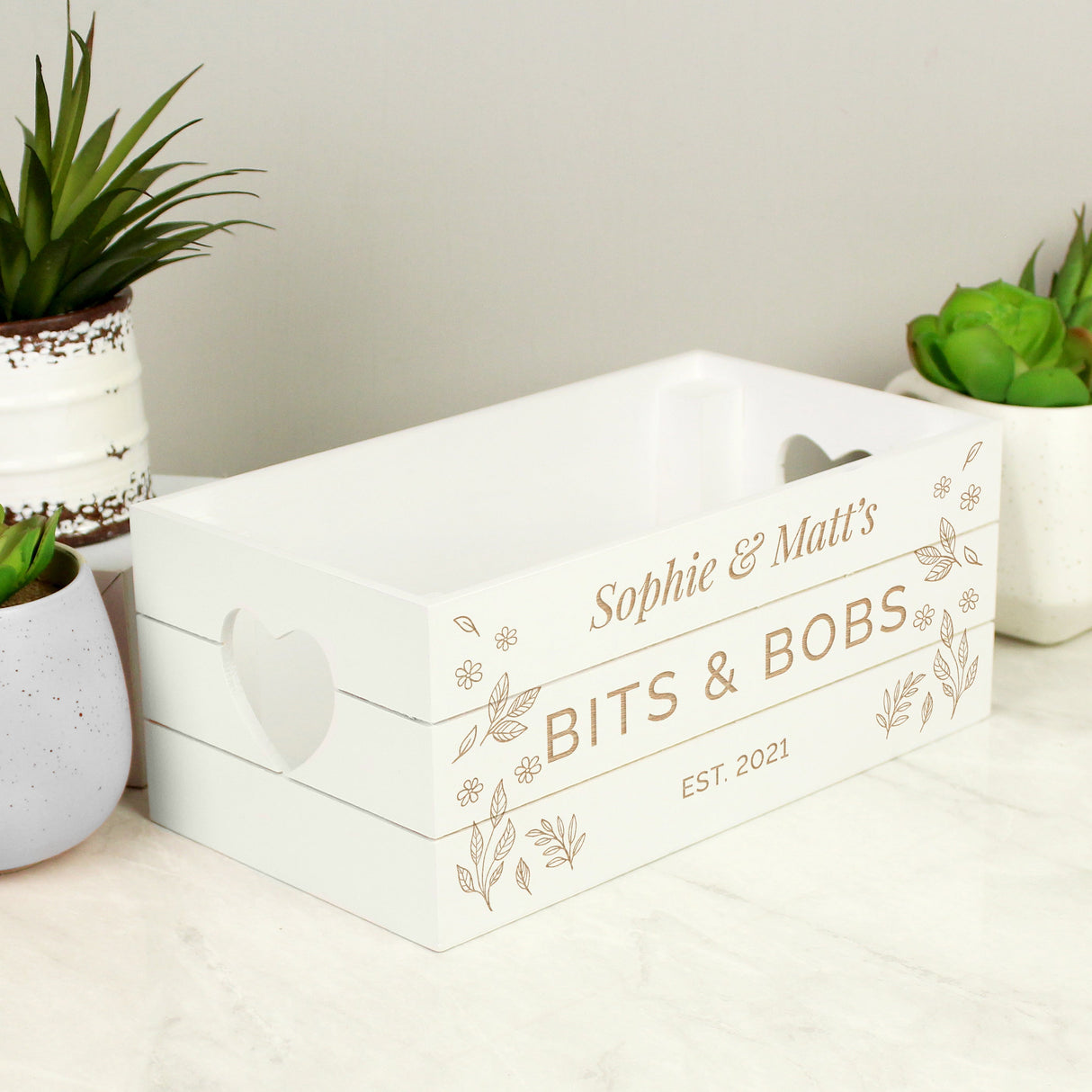 Personalised Free Text White Wooden Crate: 3 - Storage By Gift Moments