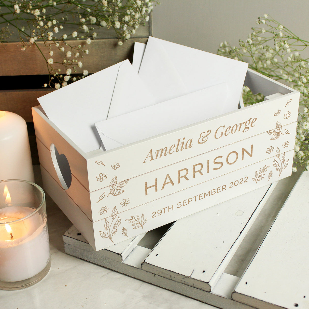Personalised Free Text White Wooden Crate: 1 - Storage By Gift Moments