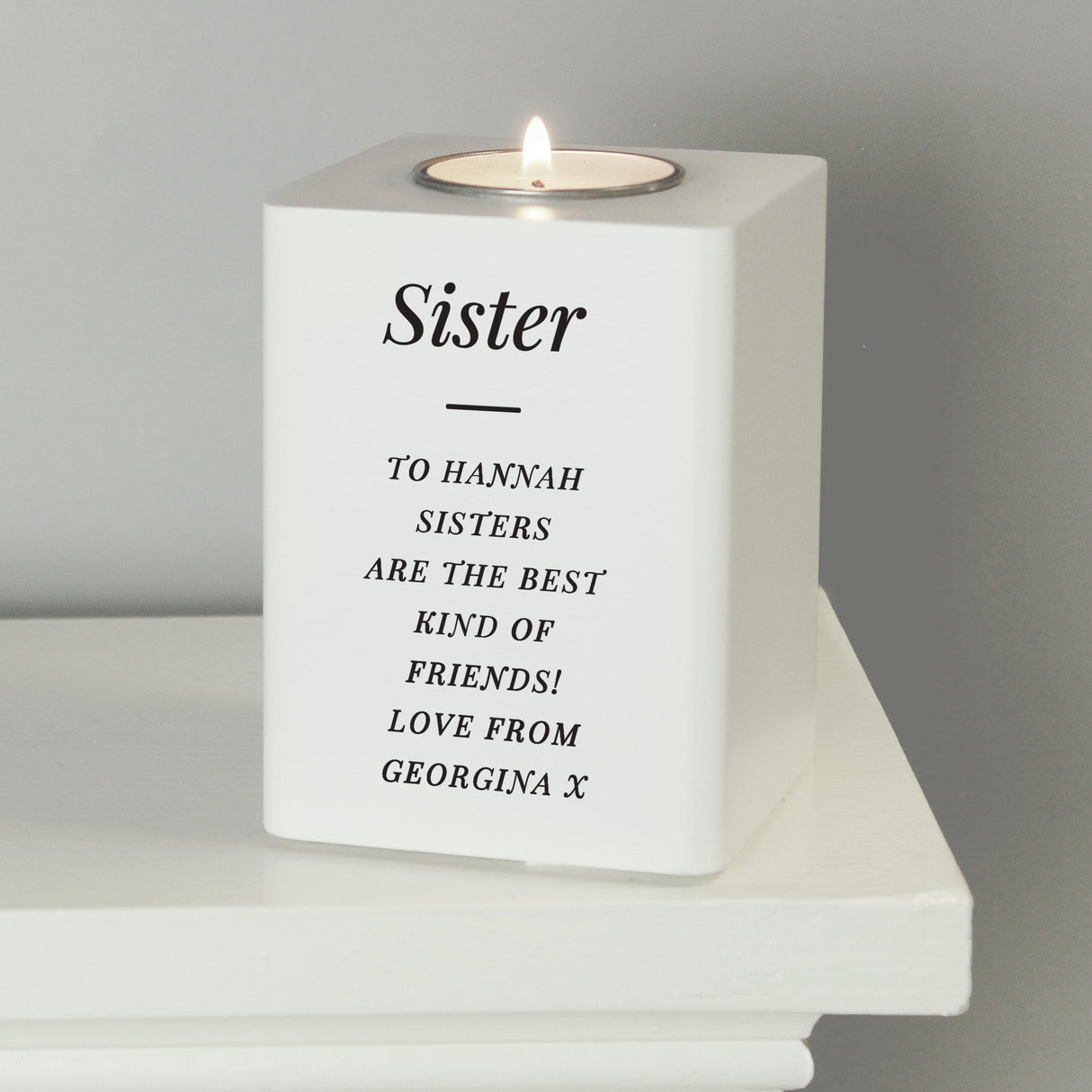 Personalised Free Text White Wooden Tea light Holder: 3 - Candle Holders By Gift Moments