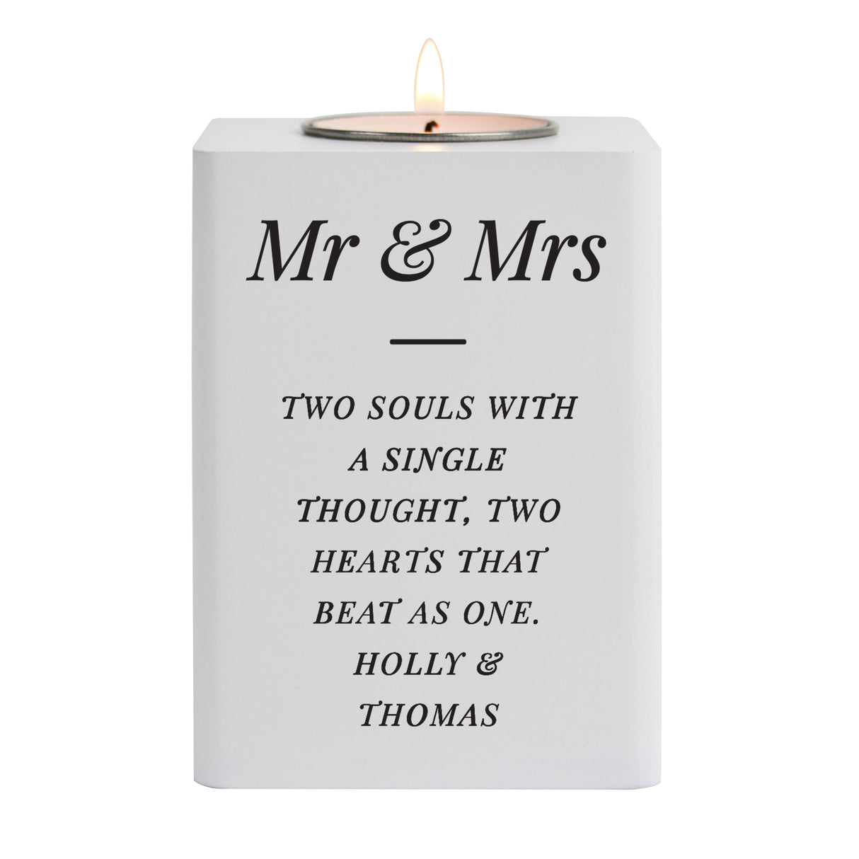 Personalised Free Text White Wooden Tea light Holder: 6 - Candle Holders By Gift Moments
