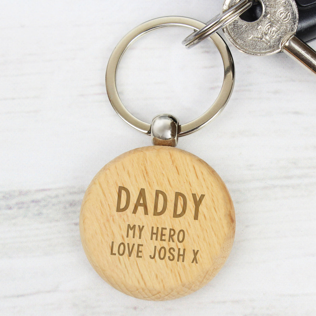 Personalised Free Text Wooden Keyring: 2 - Keyrings By Gift Moments
