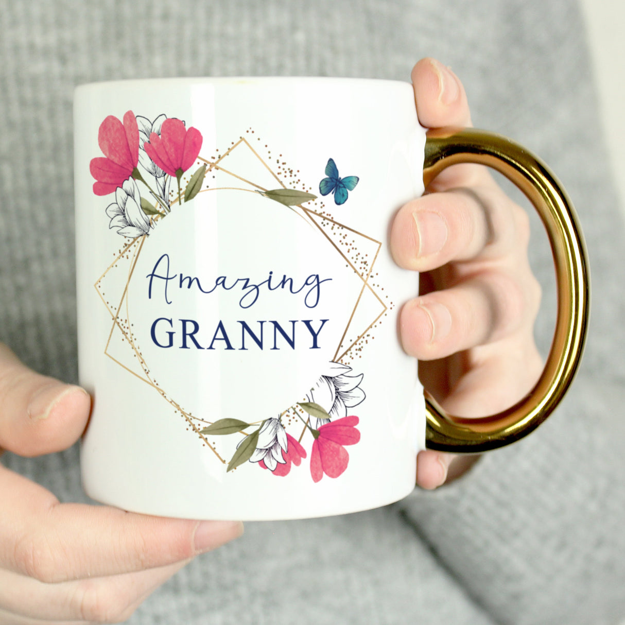 Personalised Geometric Floral Gold Handle Mug: 4 - Mugs By Gift Moments