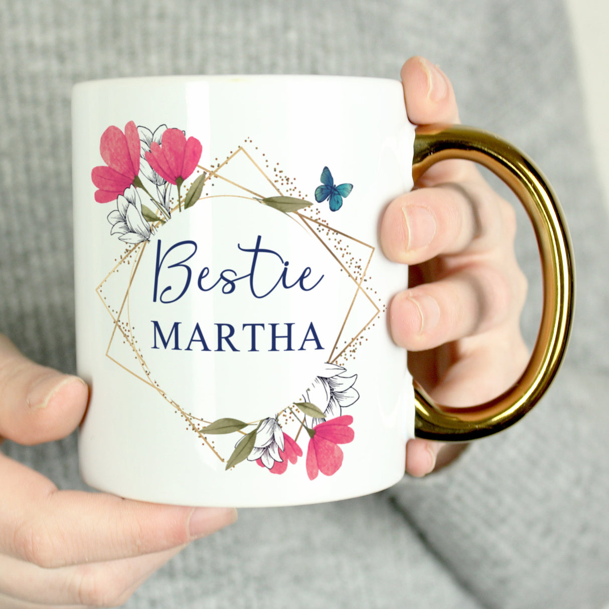 Personalised Geometric Floral Gold Handle Mug: 6 - Mugs By Gift Moments