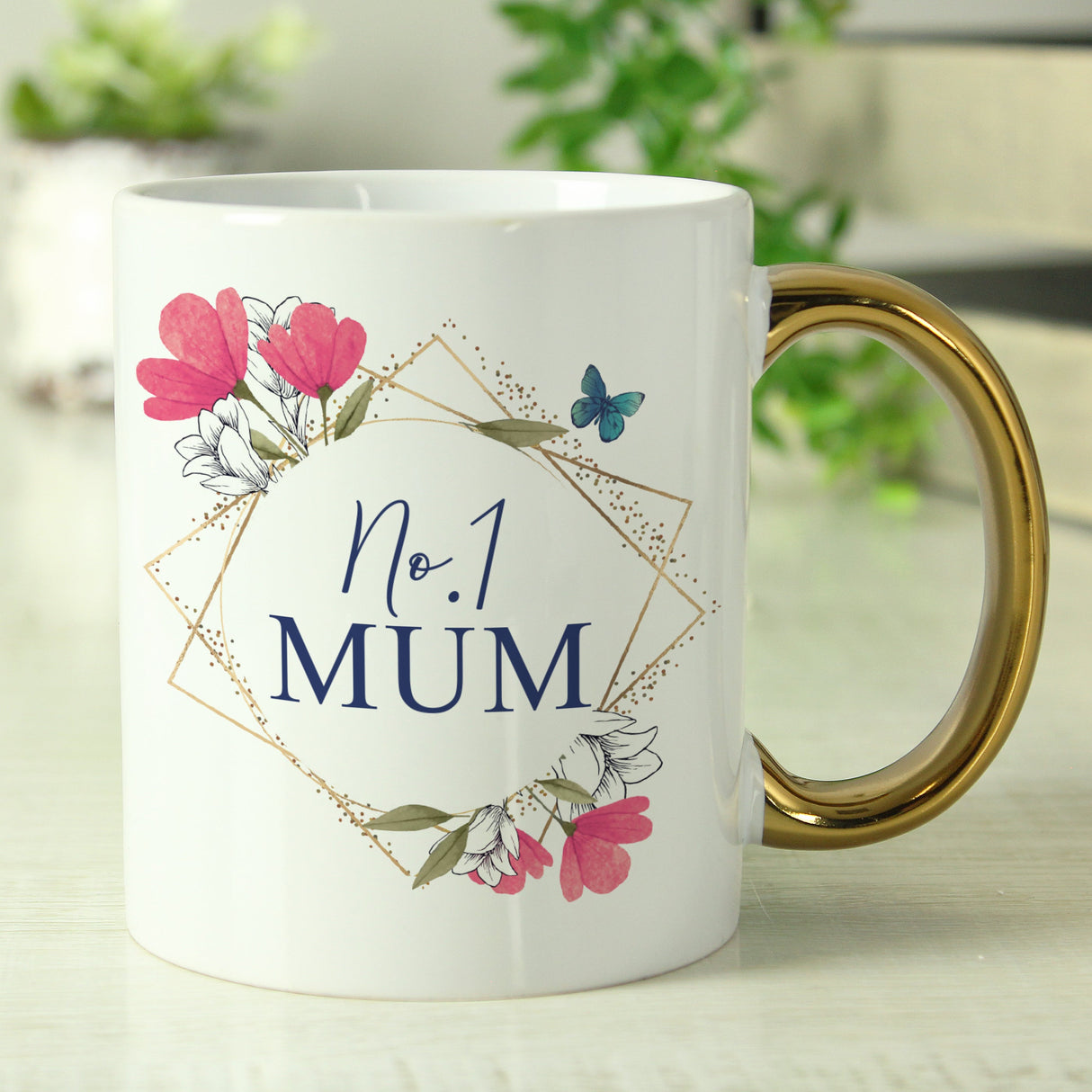 Personalised Geometric Floral Gold Handle Mug: 3 - Mugs By Gift Moments