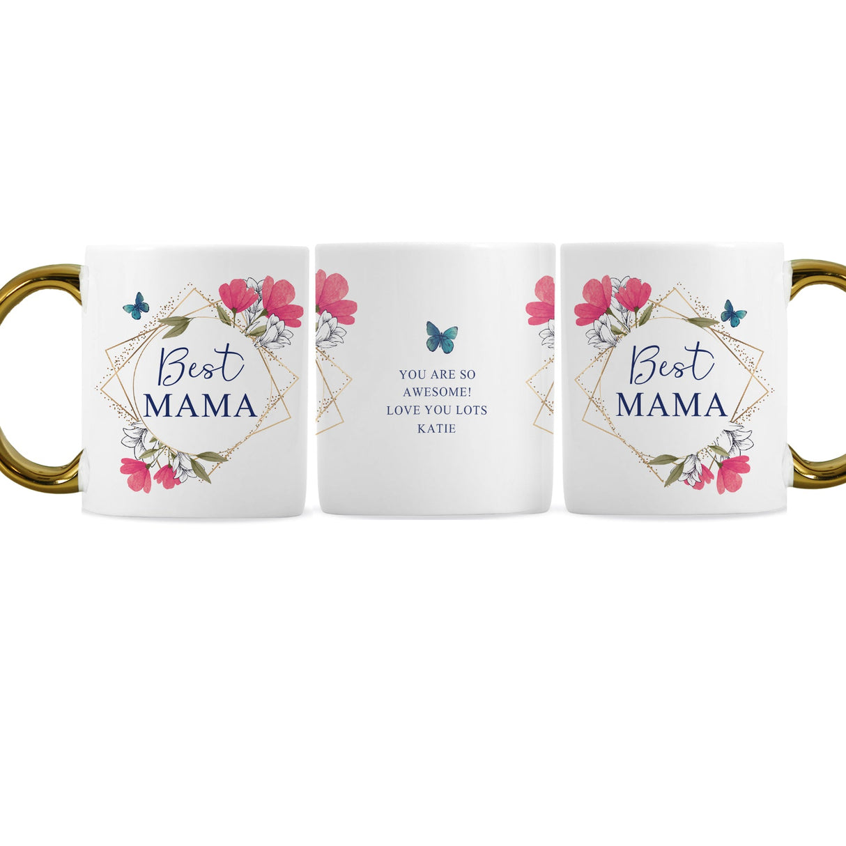 Personalised Geometric Floral Gold Handle Mug: 5 - Mugs By Gift Moments