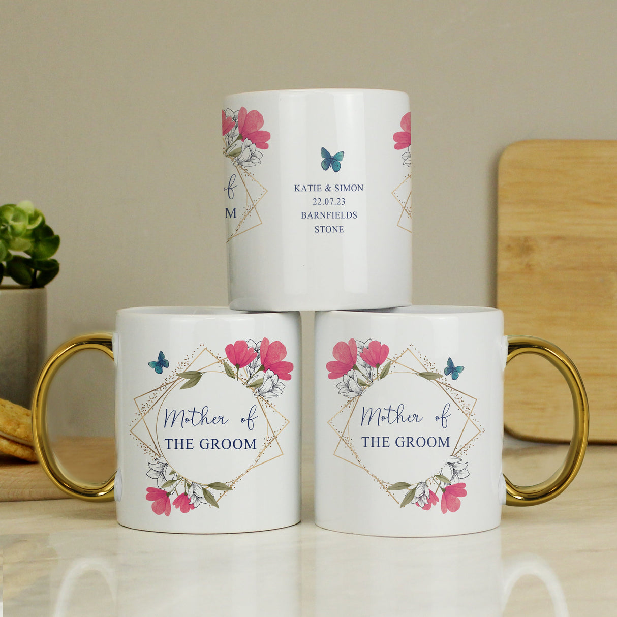 Personalised Geometric Floral Gold Handle Mug: 7 - Mugs By Gift Moments