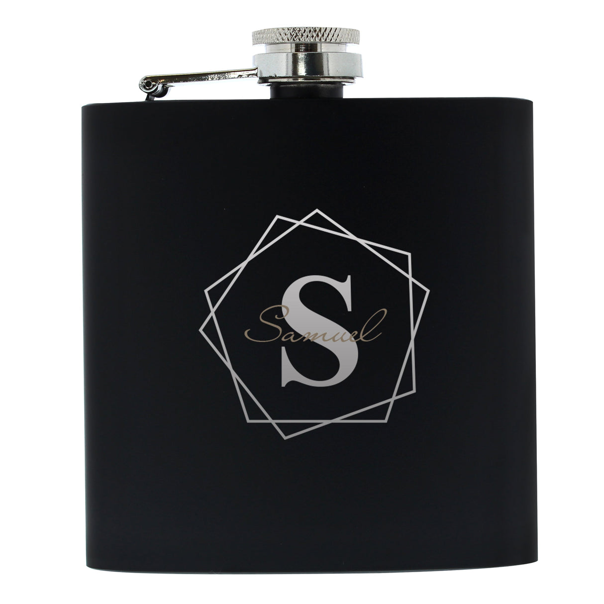 Personalised Geometric Initial Black Hip Flask: 3 - Hip Flasks By Gift Moments