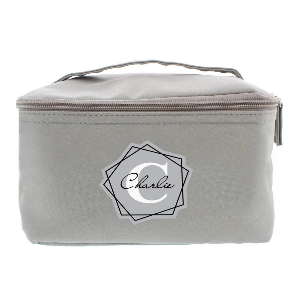 Personalised Geometric Initial Grey Toiletry Bag: 4 - Toiletry & Makeup Bags By Gift Moments