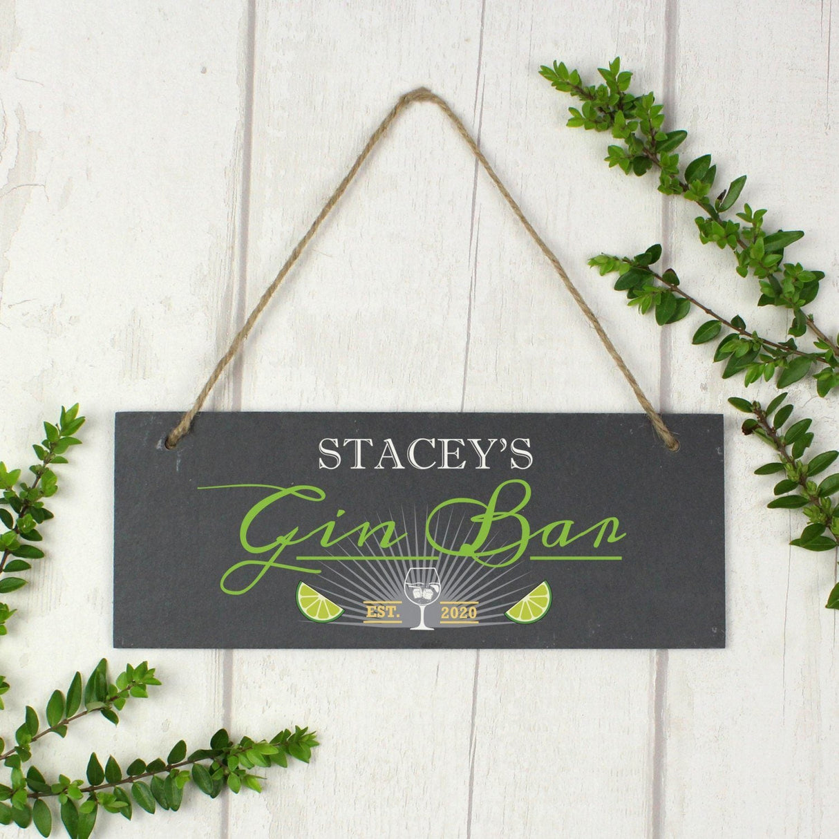 Personalised ’Gin Bar’ Printed Hanging Slate Plaque: 4 - Signs & Plaques By Gift Moments