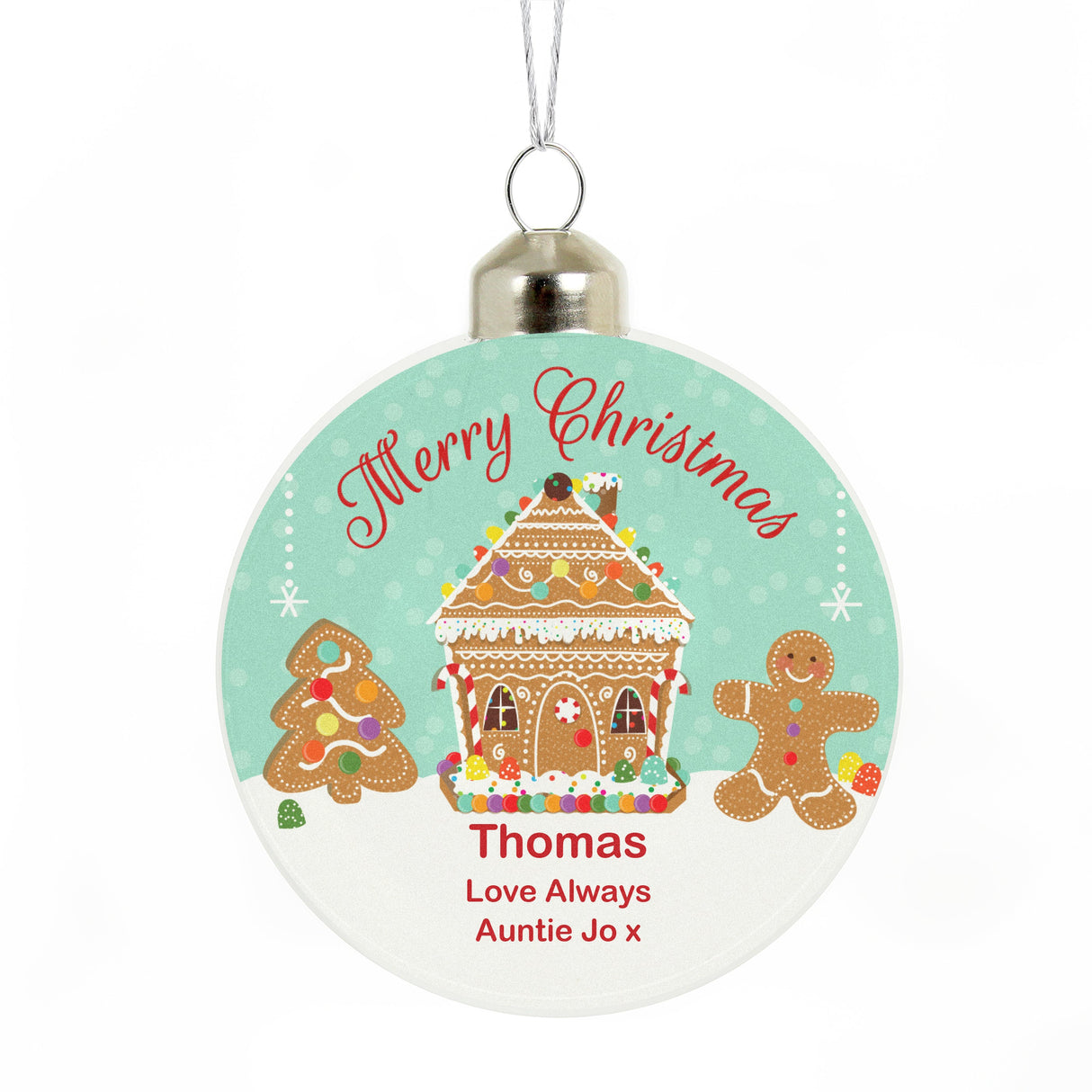 Personalised Gingerbread House Christmas Glass Bauble: 4 - Christmas Baubles By Gift Moments