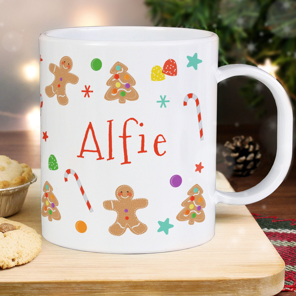 Personalised Gingerbread Pattern Plastic Mug: 2 - Mugs By Gift Moments