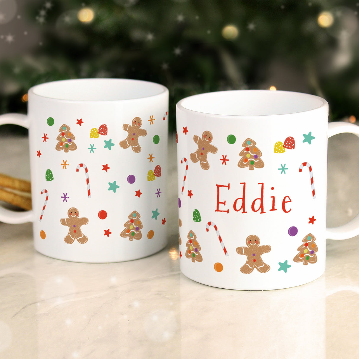 Personalised Gingerbread Pattern Plastic Mug: 3 - Mugs By Gift Moments