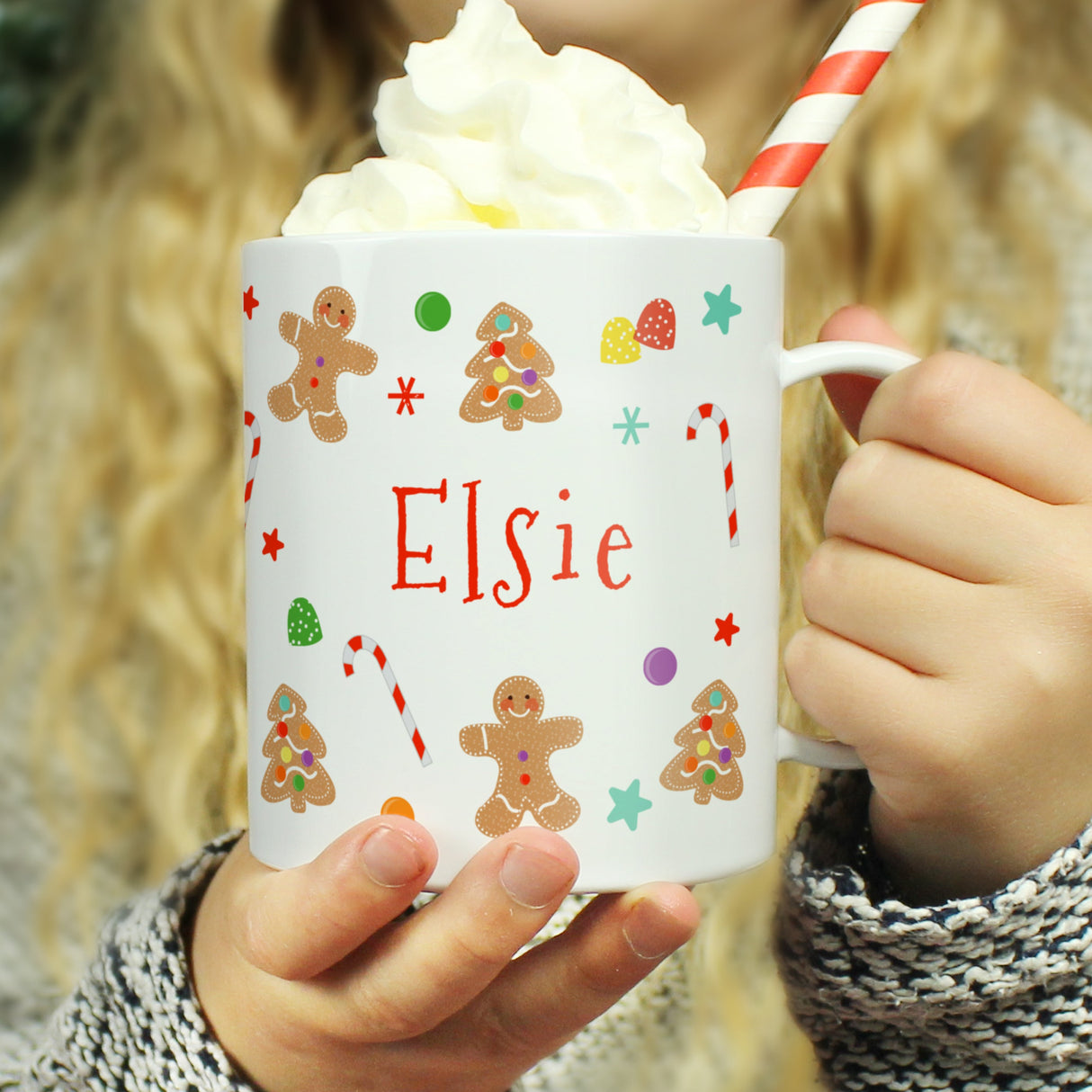 Personalised Gingerbread Pattern Plastic Mug: 1 - Mugs By Gift Moments