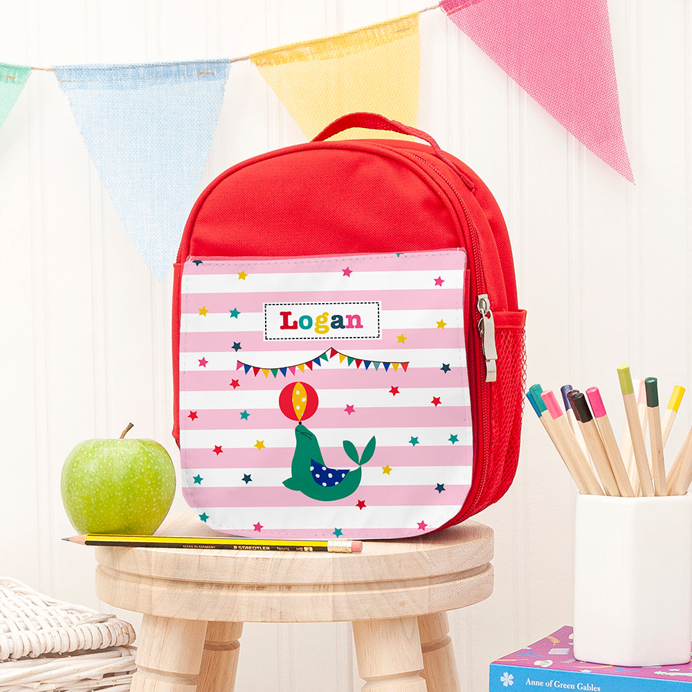 Personalised Girl’s Circus Themed Red Lunch Bags: 3 - Seal - Lunch Boxes & Bags By Gift Moments