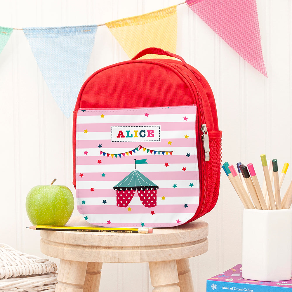 Personalised Girl’s Circus Themed Red Lunch Bags: 4 - Tent - Lunch Boxes & Bags By Gift Moments