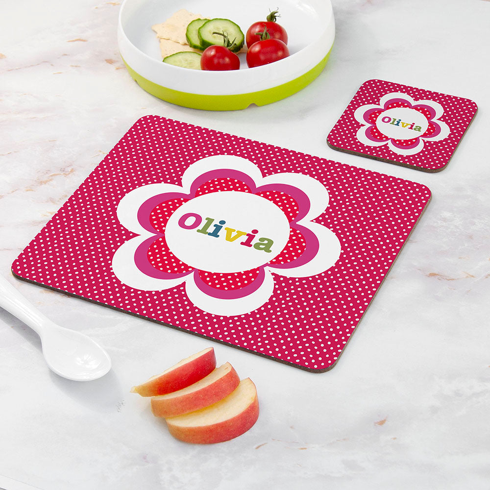 Personalised Girl’s Floral Placemat & Coaster Sets: 6 - Placemats By Gift Moments