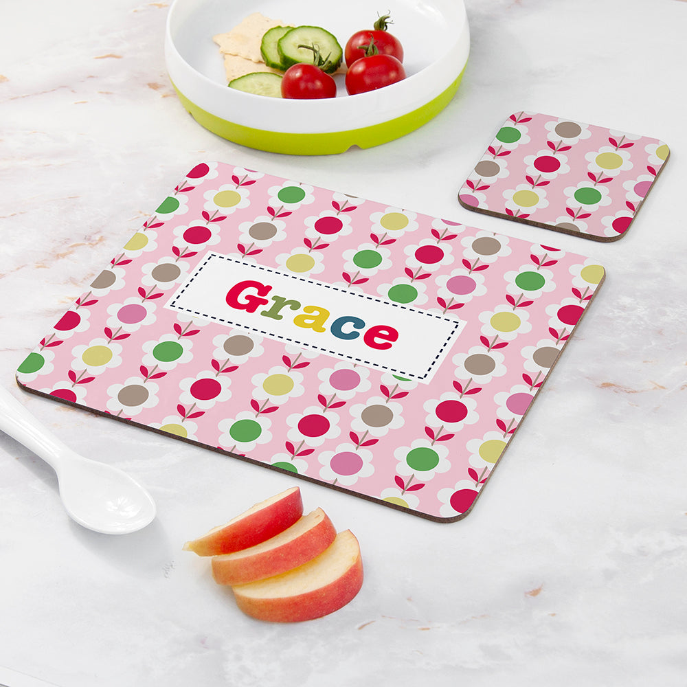 Personalised Girl’s Patterned Placemat & Coaster Sets: 12 - Placemats By Gift Moments