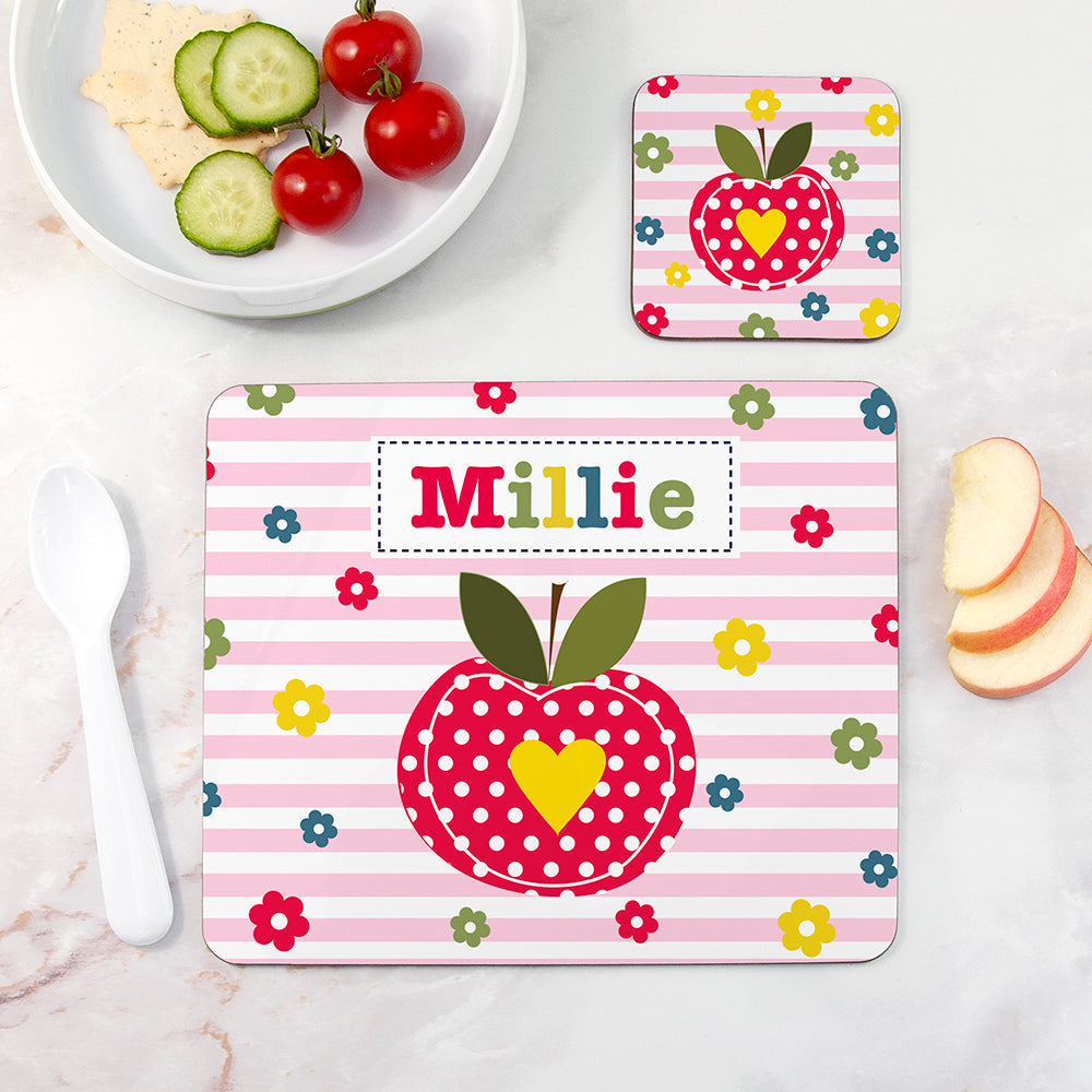 Personalised Girl’s Placemat & Coaster Sets: 4 - Apple - Placemats By Gift Moments
