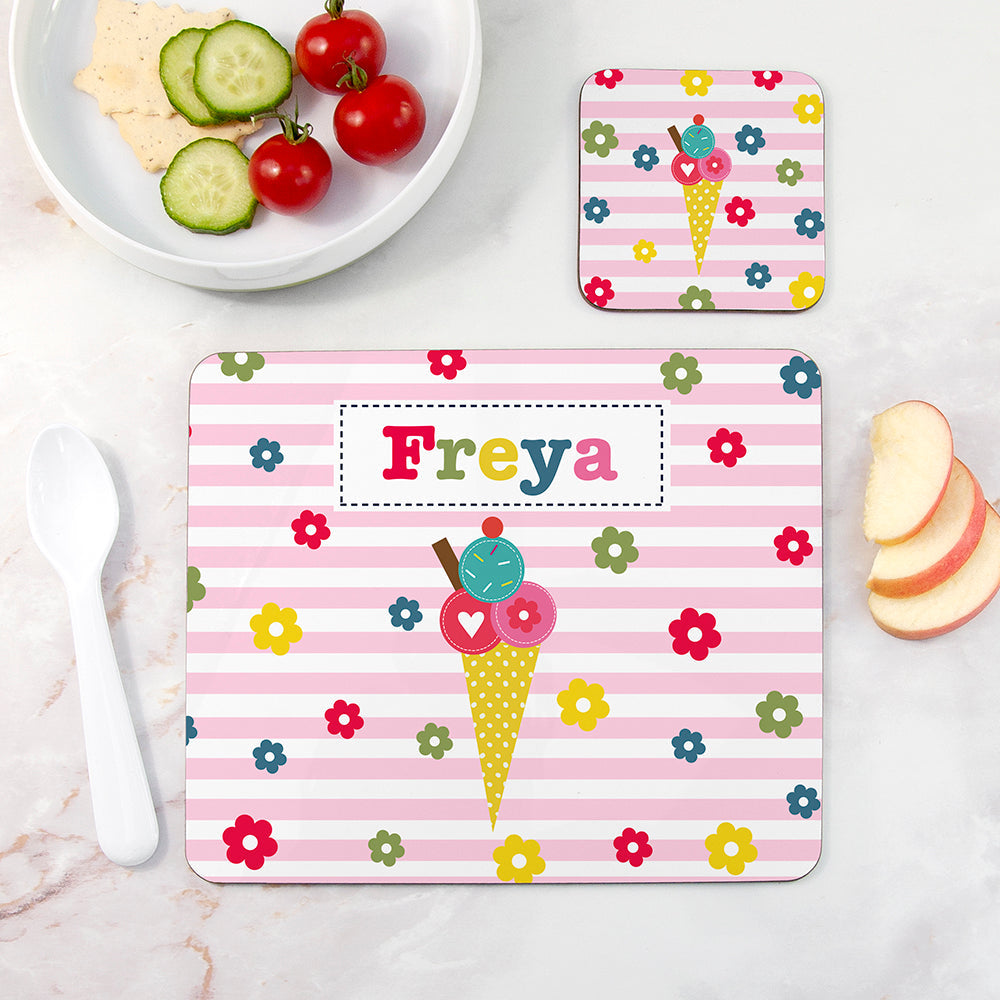 Personalised Girl’s Placemat & Coaster Sets: 10 - Ice Cream - Placemats By Gift Moments