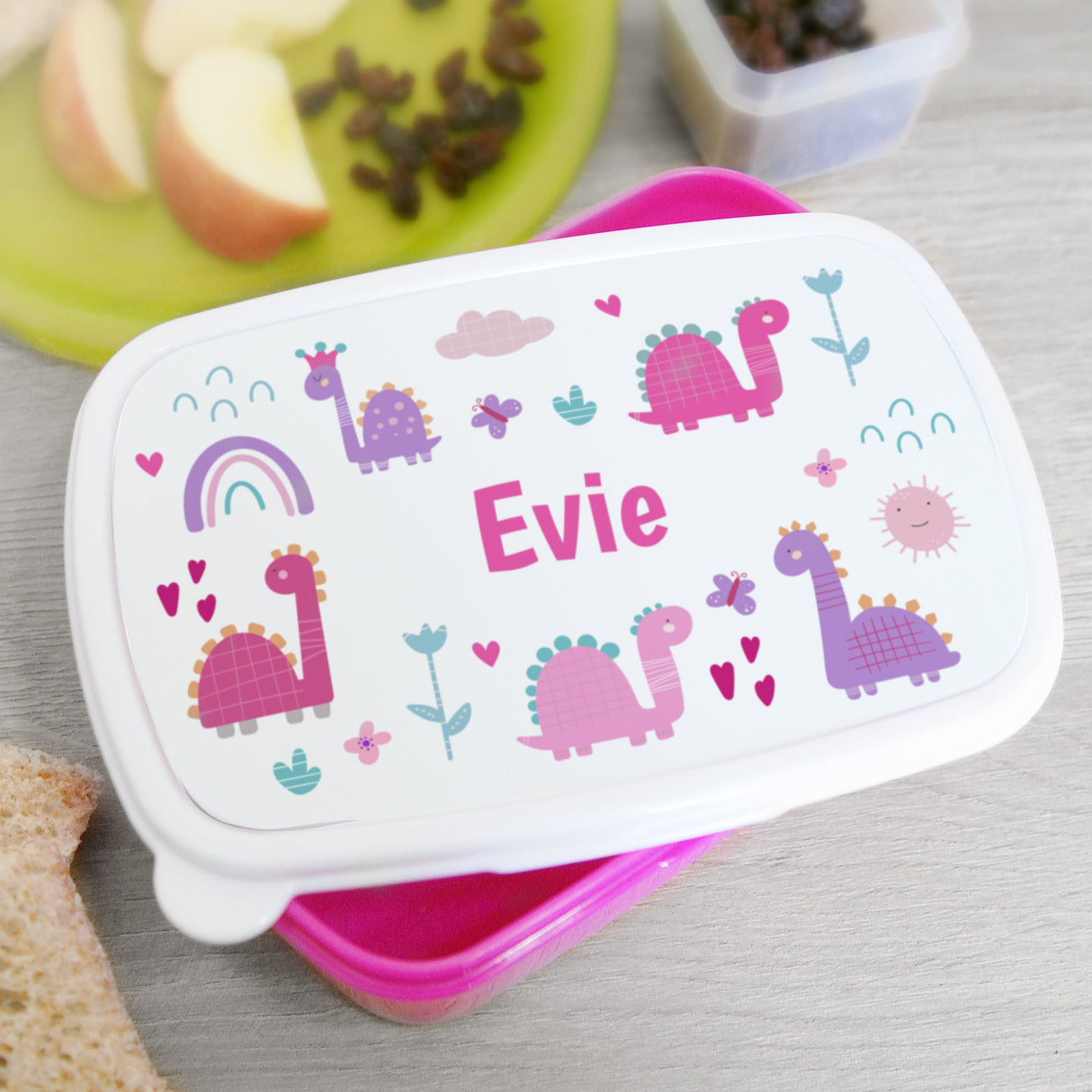 Personalised Girly Dinosaurs Name Only Pink Lunch Box: 1 - Lunch Boxes & Bags By Gift Moments
