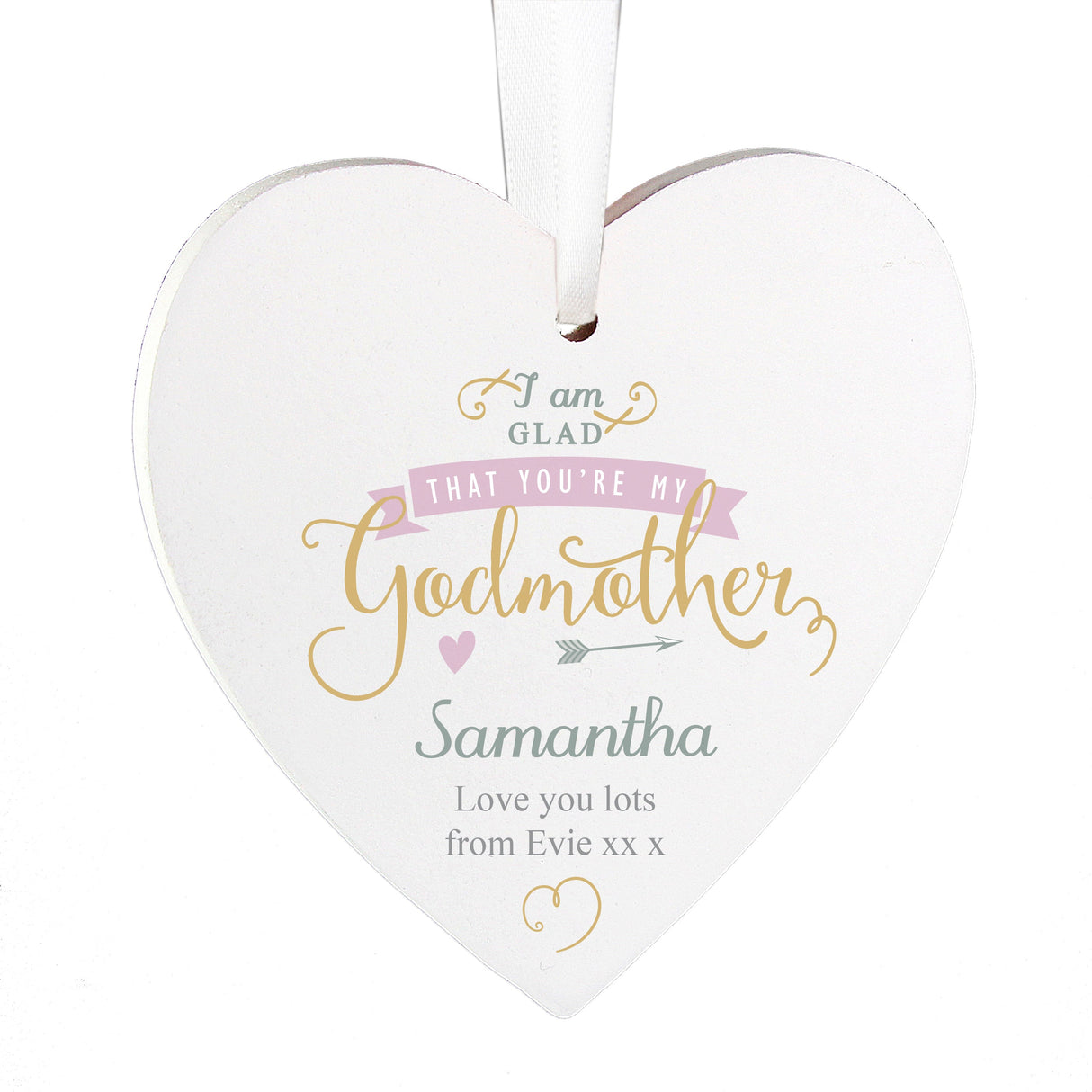 Personalised I Am Glad... Godmother Wooden Heart Decoration: 4 - Decorations By Gift Moments