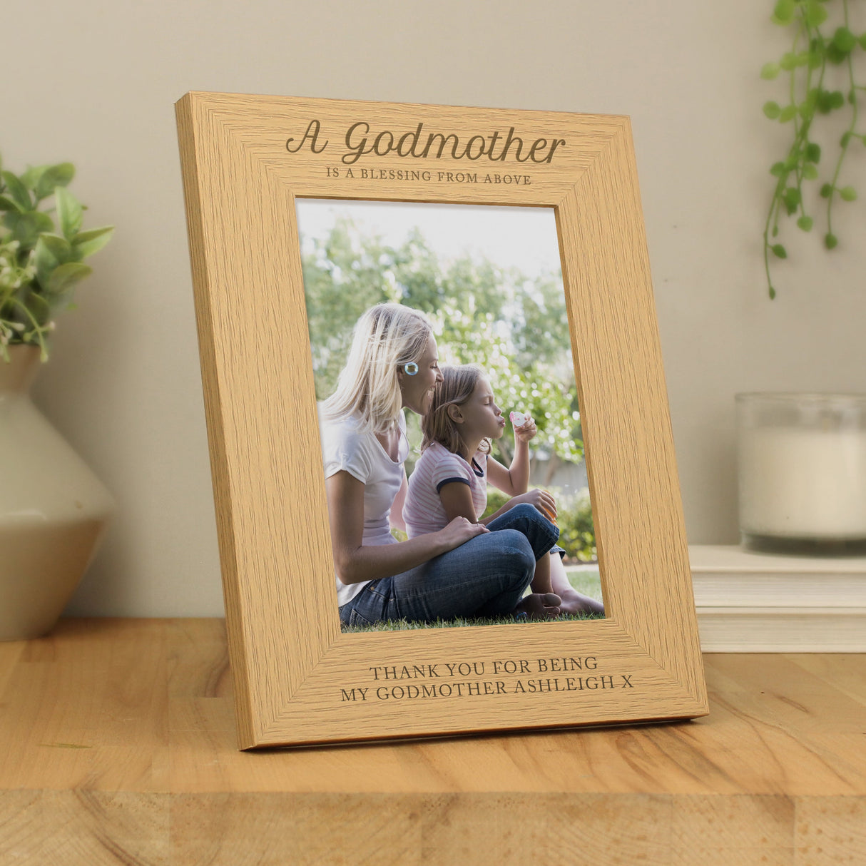 Personalised Godmother 5x7 Oak Finish Photo Frame: 1 - Photo Frames By Gift Moments