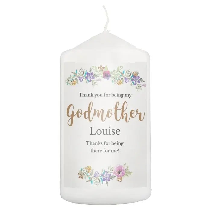 Personalised Godmother ’Floral Watercolour’ Pillar Candle: 4 - Candles By Gift Moments
