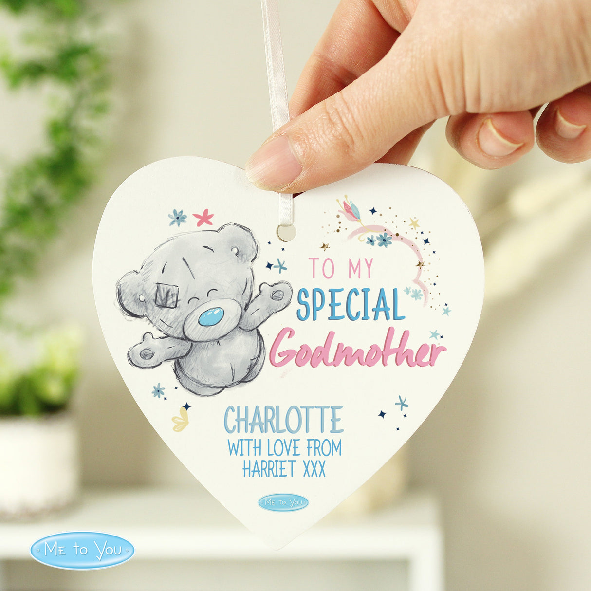 Personalised Me to You Godmother Wooden Heart Decoration - Shop Decorations At Gift Moments - 1