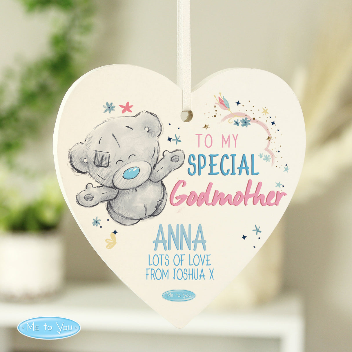 Personalised Me to You Godmother Wooden Heart Decoration - Shop Decorations At Gift Moments - 4
